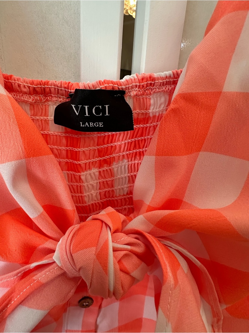 VICI Coral and White Gingham Tie-Front Mini Dress - Picture 2 of 2